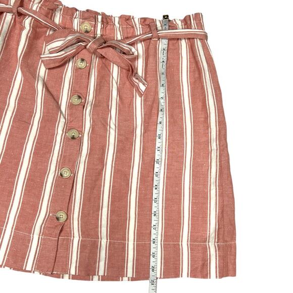 LOFT Mini Skirt Striped Linen Blend Tie Paper Bag Waist Button Front Women's L‎ - Picture 5 of 9